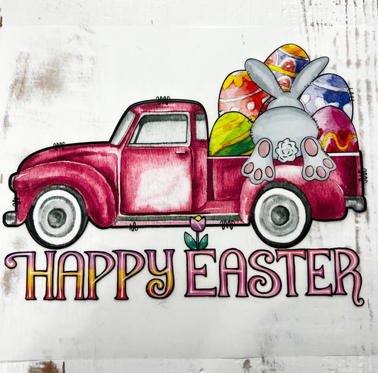 Happy Easter Red Truck and Bunny